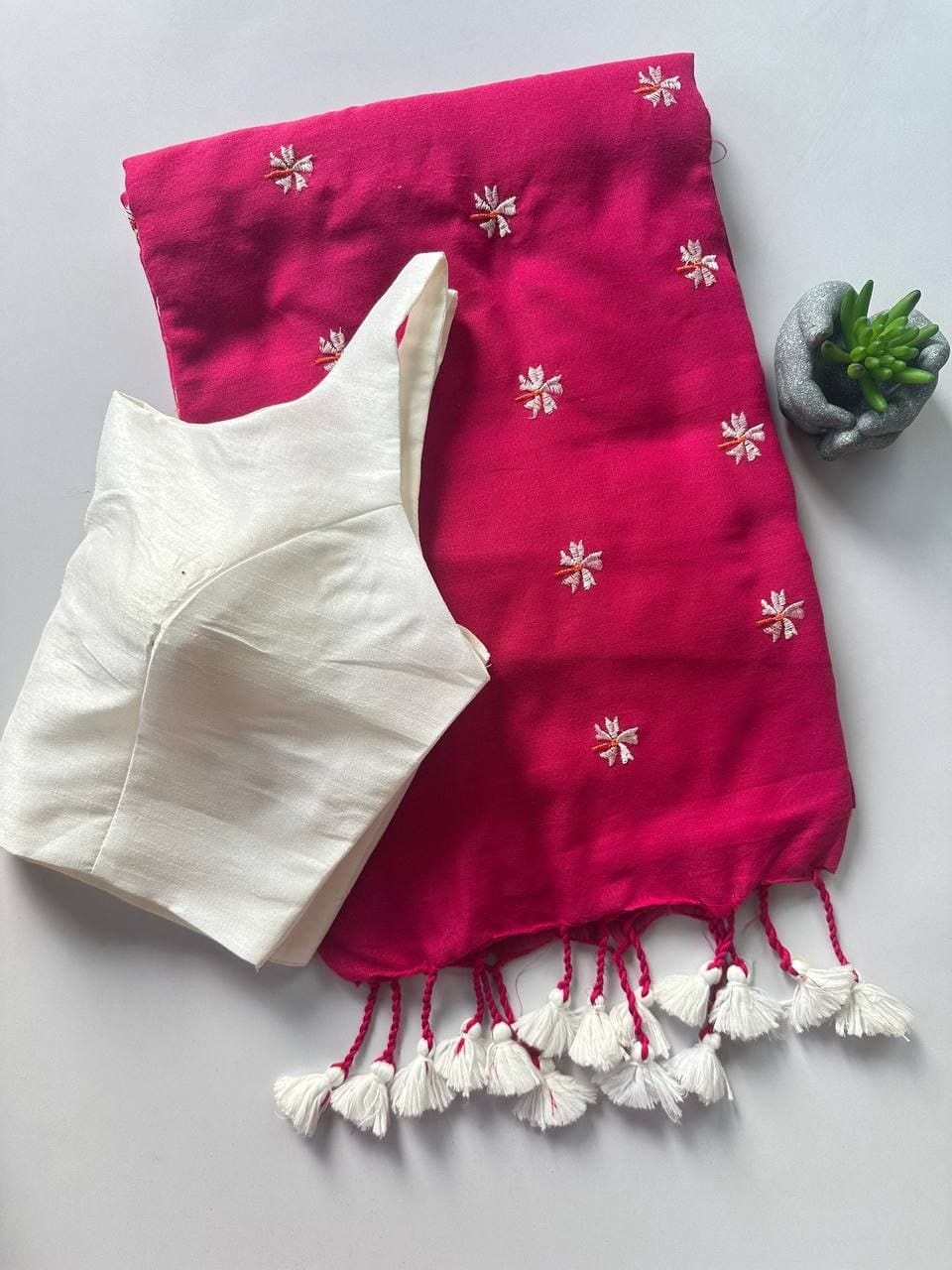 Khadi Cotton Embroidered Readymade Saree with Readymade Blouse – 79 AED
