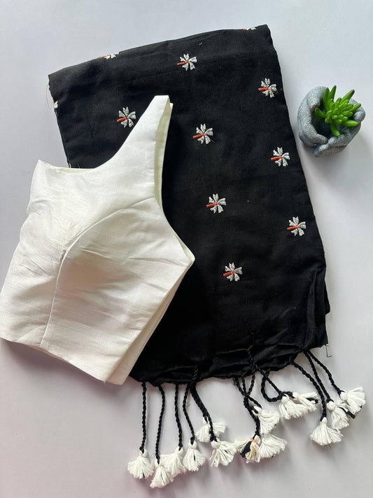 Khadi Cotton Embroidered Readymade Saree with Readymade Blouse – 79 AED