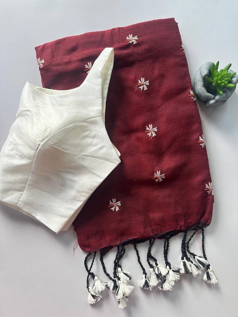 Khadi Cotton Embroidered Readymade Saree with Readymade Blouse – 79 AED