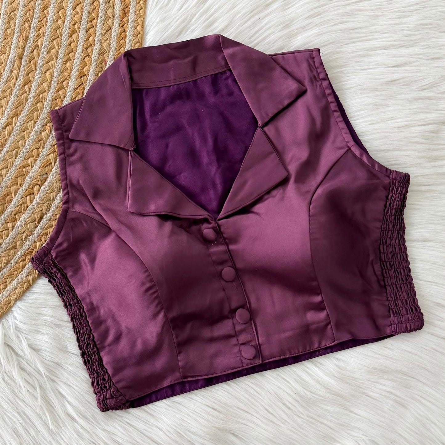 Side Elastic Stretchable Collar Neck Padded Blouse – 50 AED