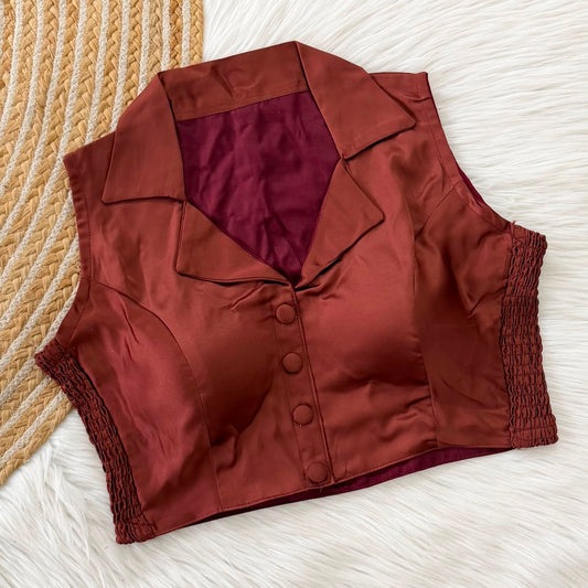 Side Elastic Stretchable Collar Neck Padded Blouse – 50 AED