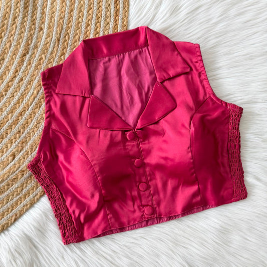 Side Elastic Stretchable Collar Neck Padded Blouse – 50 AED