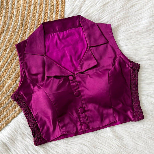 Side Elastic Stretchable Collar Neck Padded Blouse – 50 AED
