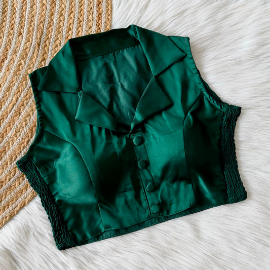 Side Elastic Stretchable Collar Neck Padded Blouse – 50 AED