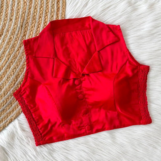 Side Elastic Stretchable Collar Neck Padded Blouse – 50 AED