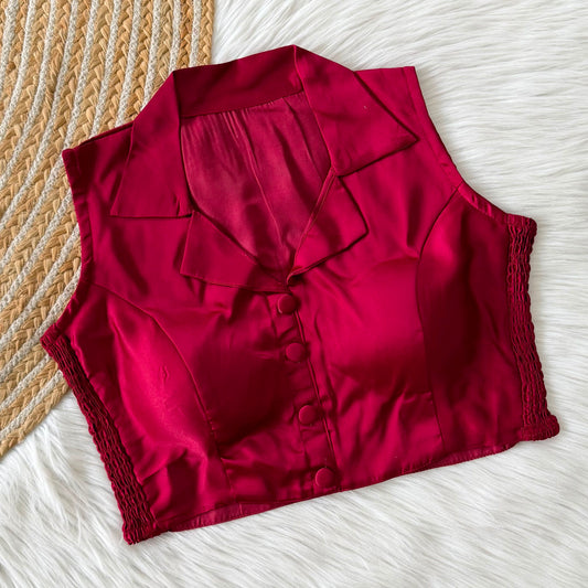 Side Elastic Stretchable Collar Neck Padded Blouse – 50 AED