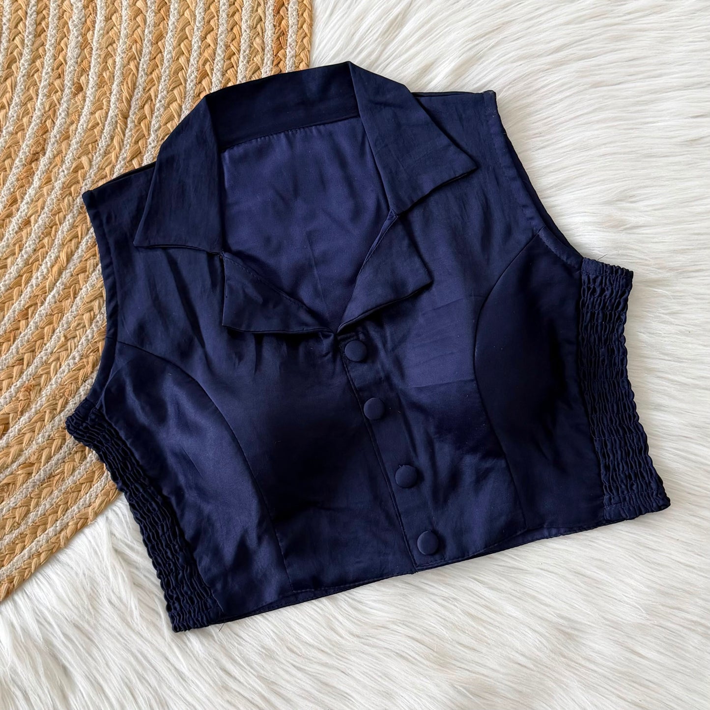 Side Elastic Stretchable Collar Neck Padded Blouse – 50 AED
