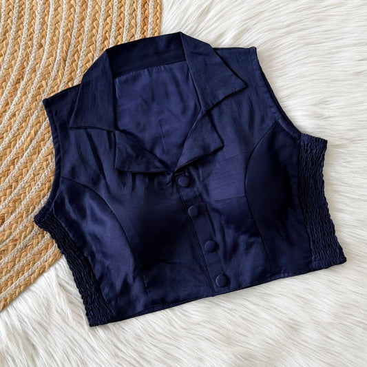 Side Elastic Stretchable Collar Neck Padded Blouse – 50 AED
