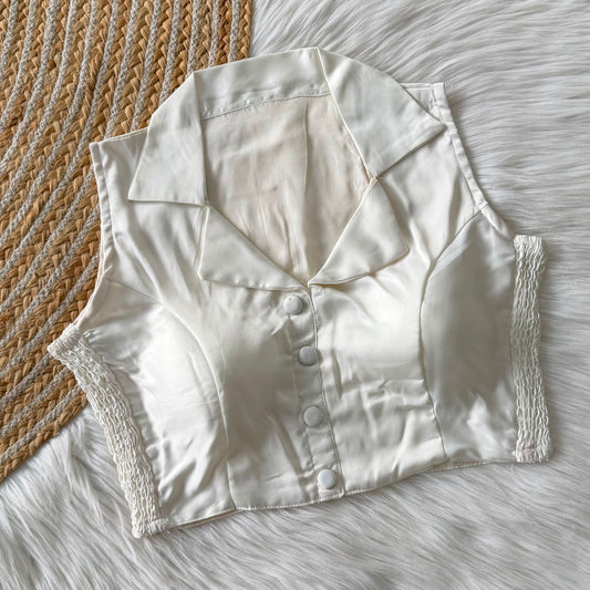 Side Elastic Stretchable Collar Neck Padded Blouse – 50 AED