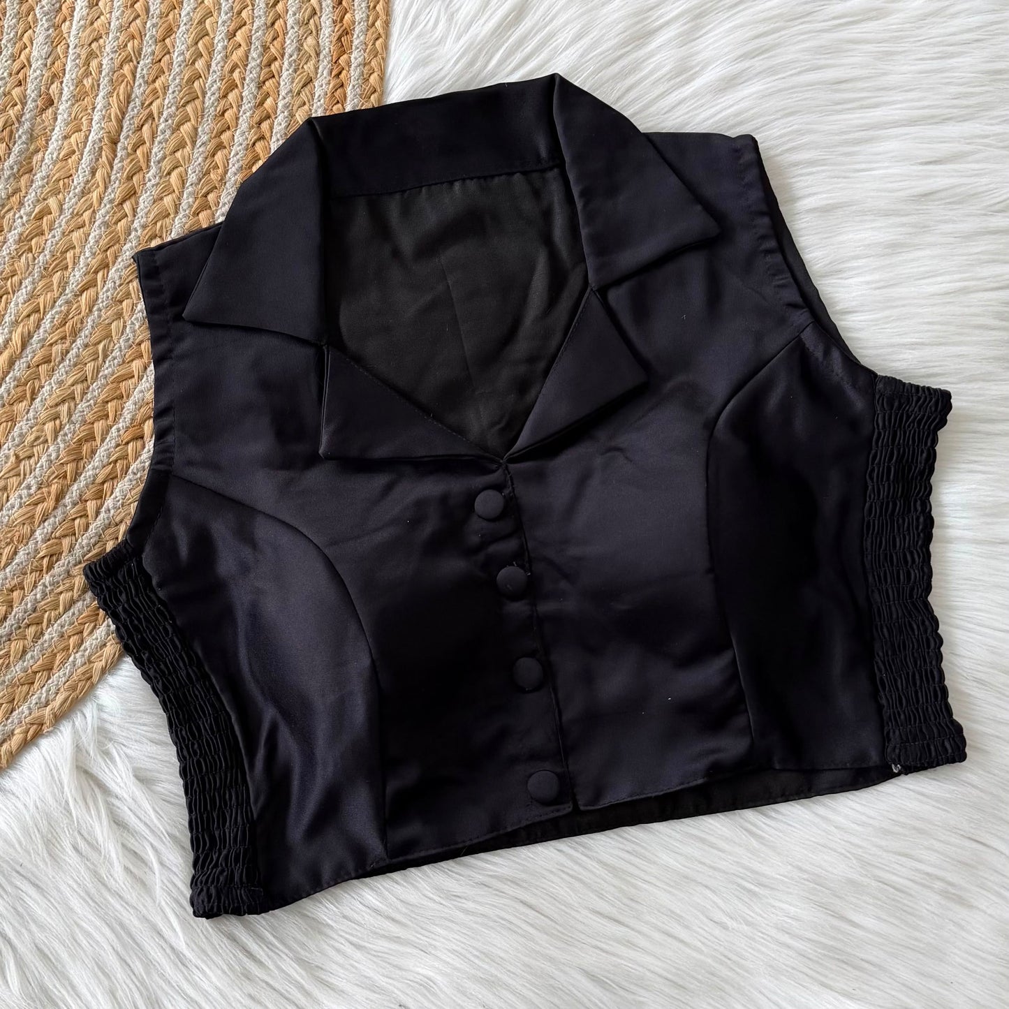 Side Elastic Stretchable Collar Neck Padded Blouse – 50 AED