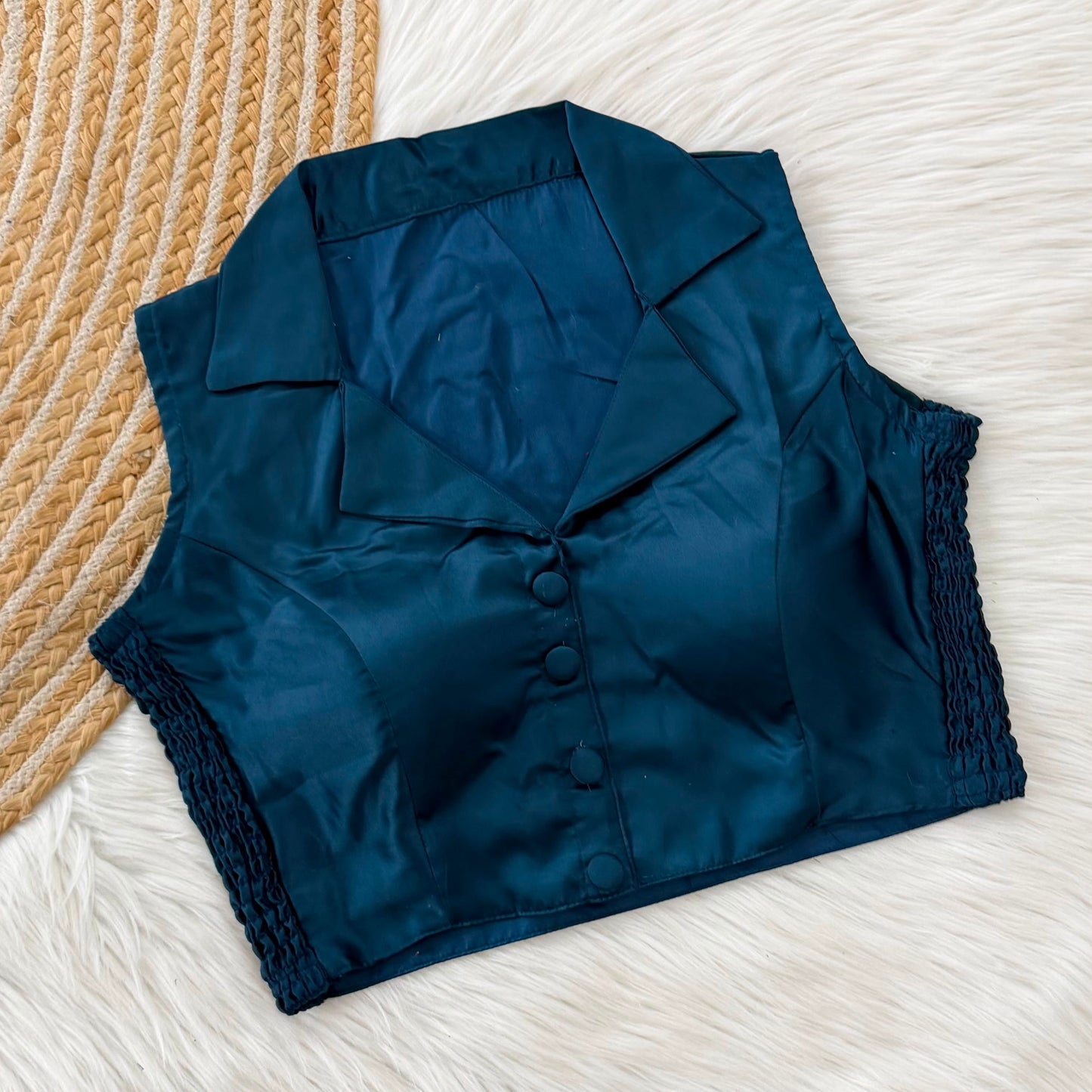 Side Elastic Stretchable Collar Neck Padded Blouse – 50 AED