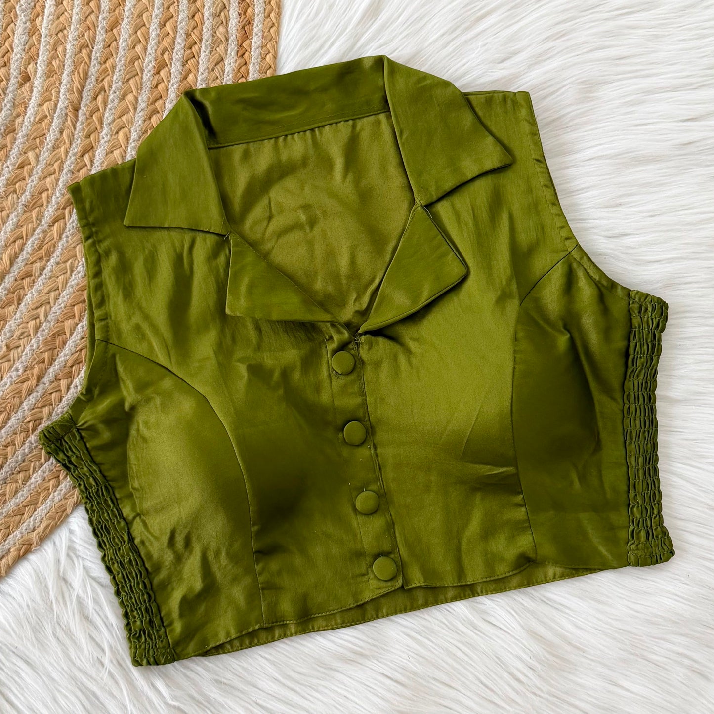 Side Elastic Stretchable Collar Neck Padded Blouse – 50 AED