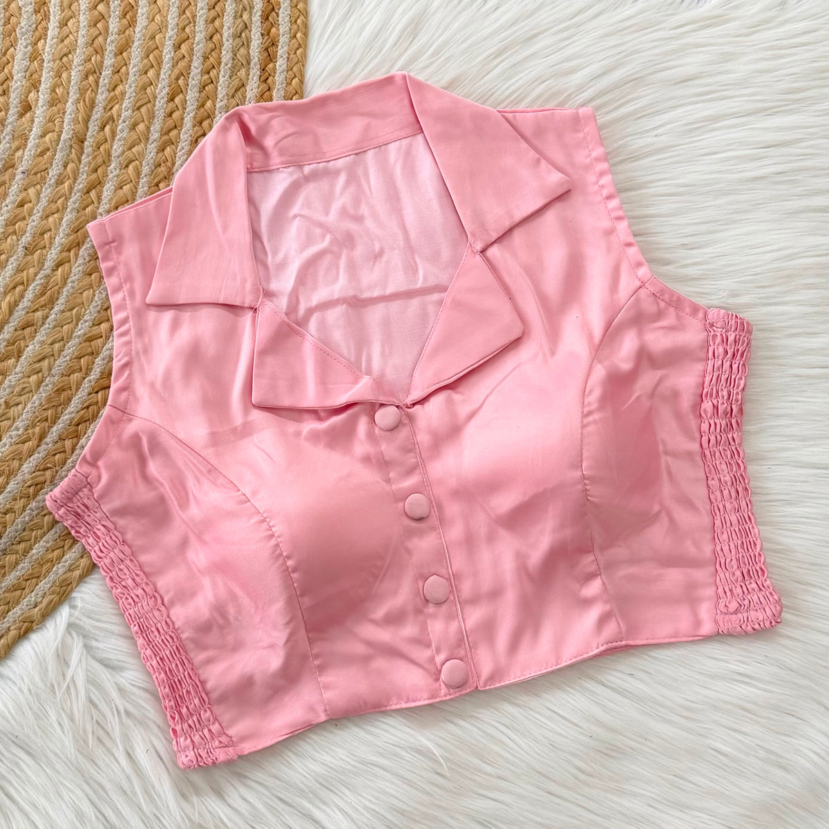 Side Elastic Stretchable Collar Neck Padded Blouse – 50 AED