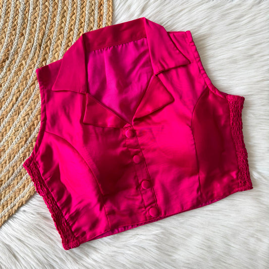 Side Elastic Stretchable Collar Neck Padded Blouse – 50 AED