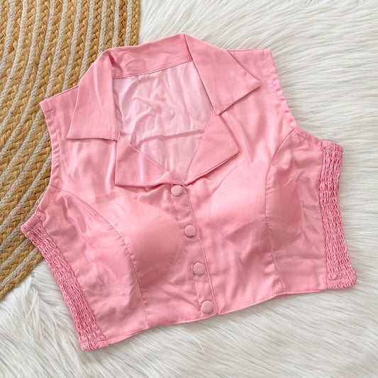 Side Elastic Stretchable Collar Neck Padded Blouse – 50 AED