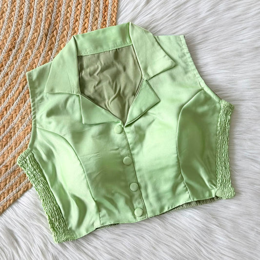 Side Elastic Stretchable Collar Neck Padded Blouse – 50 AED