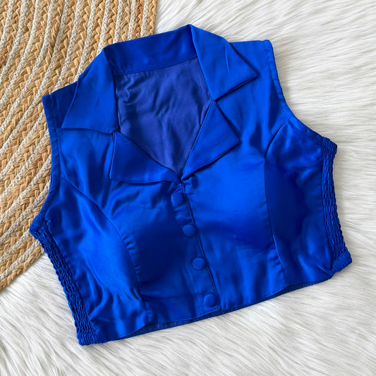 Side Elastic Stretchable Collar Neck Padded Blouse – 50 AED