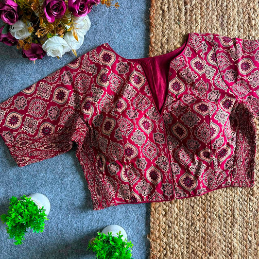Stretchable Side Elastic Ajrakh Cotton Blouse – 50 AED