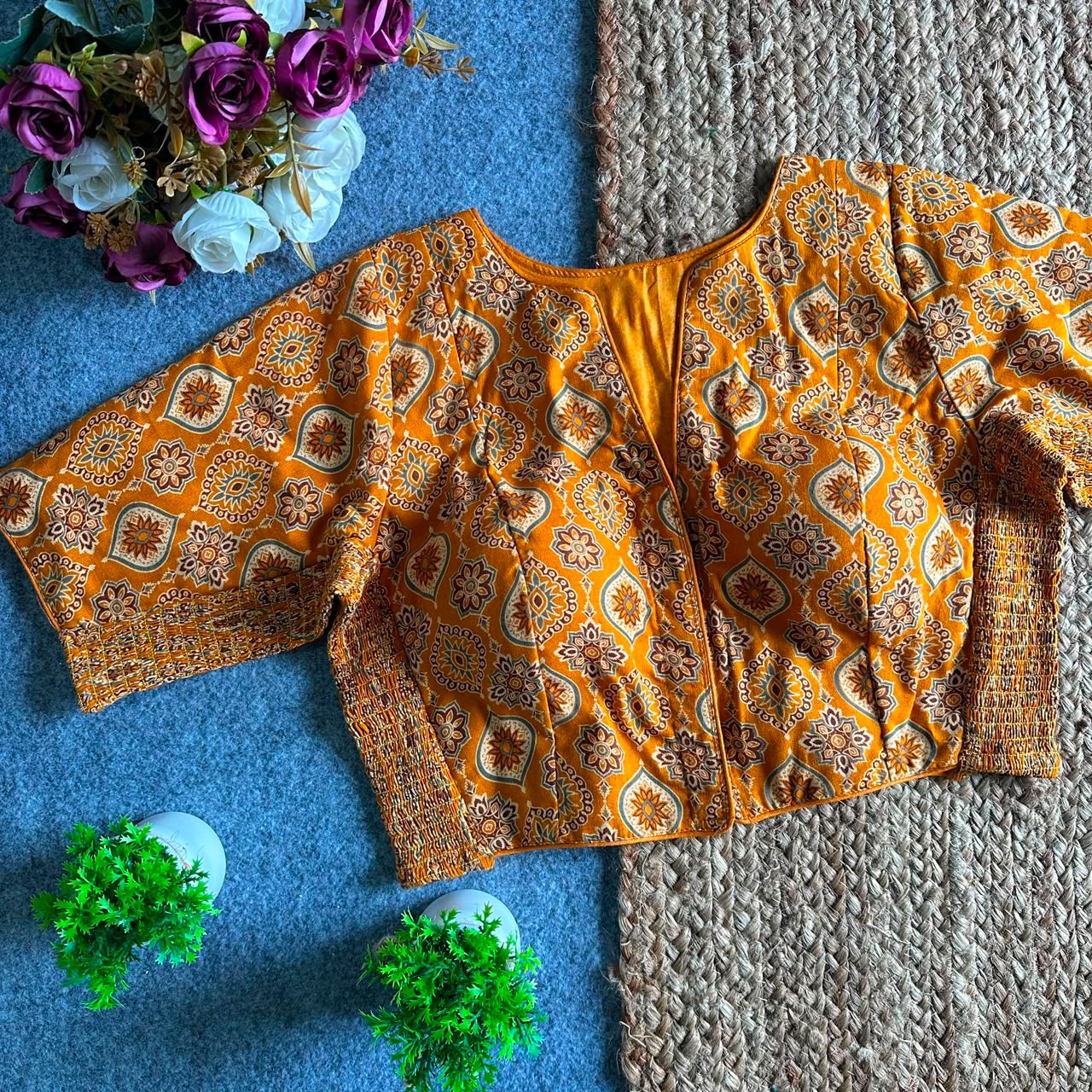 Stretchable Side Elastic Ajrakh Cotton Blouse – 50 AED