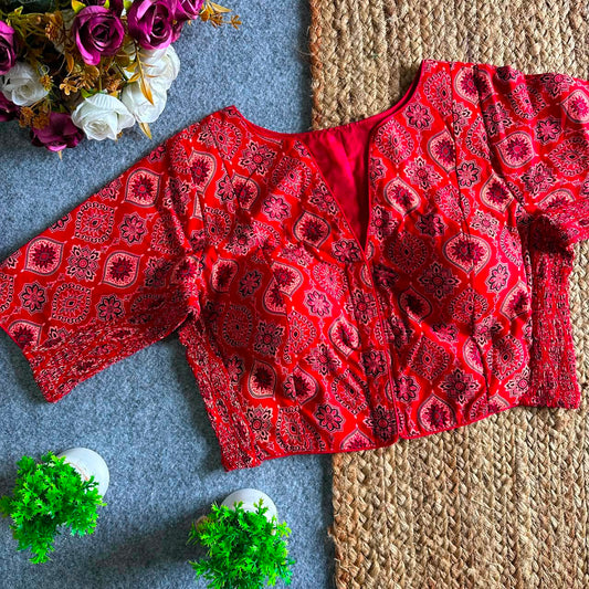 Stretchable Side Elastic Ajrakh Cotton Blouse – 50 AED