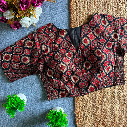 Stretchable Side Elastic Ajrakh Cotton Blouse – 50 AED