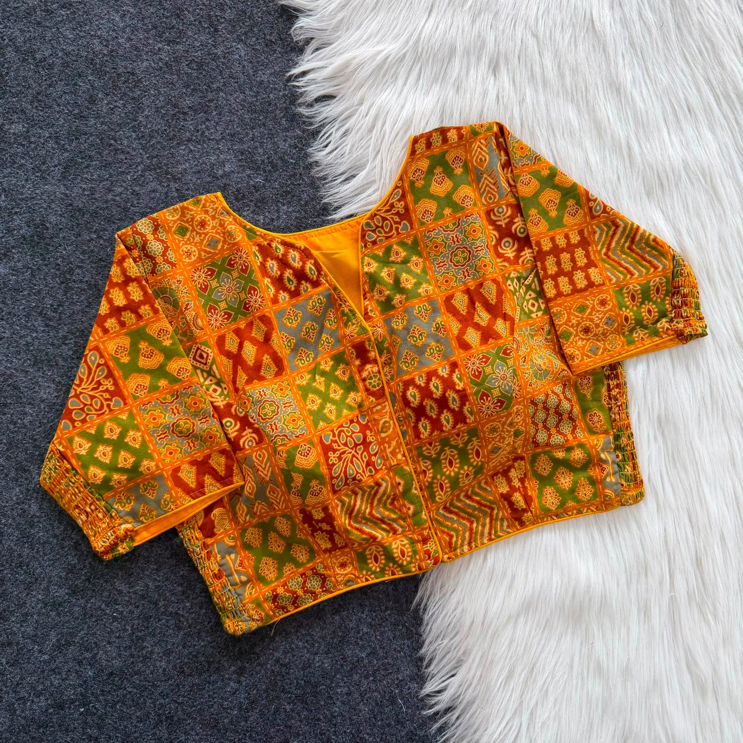 Stretchable Side Elastic Ajrakh Cotton Blouse – 50 AED