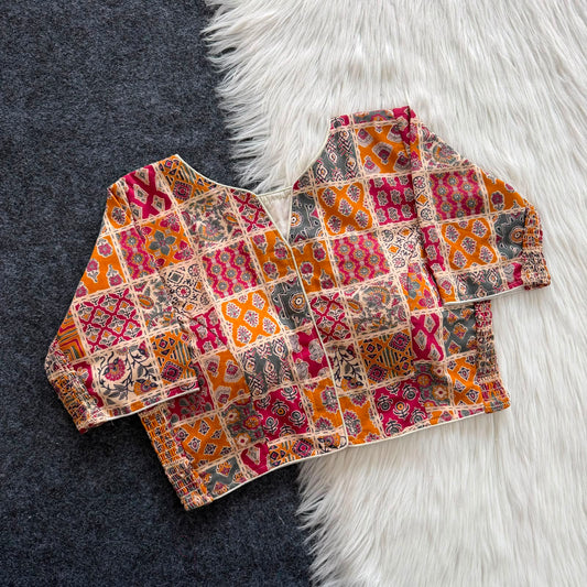 Stretchable Side Elastic Ajrakh Cotton Blouse – 50 AED