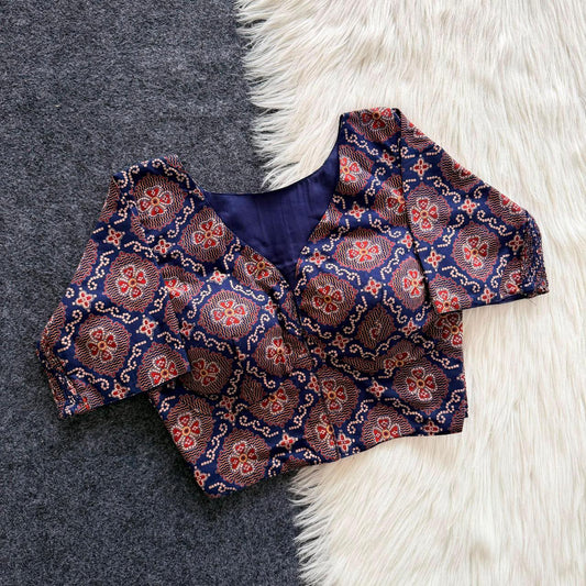 Stretchable Side Elastic Ajrakh Cotton Blouse – 50 AED
