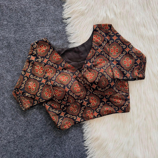Stretchable Side Elastic Ajrakh Cotton Blouse – 50 AED