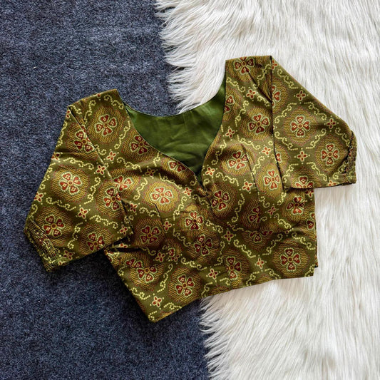 Stretchable Side Elastic Ajrakh Cotton Blouse – 50 AED