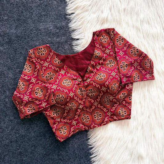 Stretchable Side Elastic Ajrakh Cotton Blouse – 50 AED