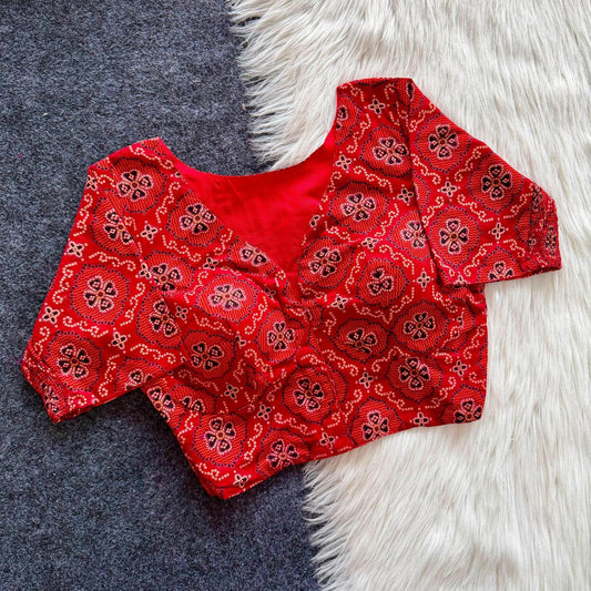 Stretchable Side Elastic Ajrakh Cotton Blouse – 50 AED