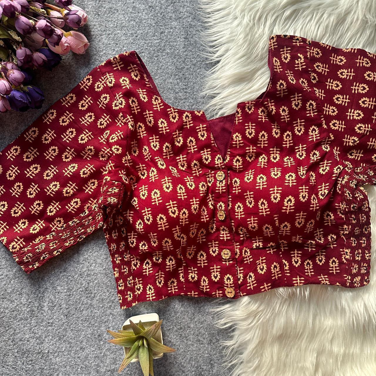 Stretchable Side Elastic Ajrakh Cotton Blouse – 50 AED