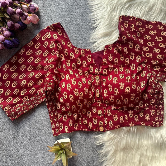 Stretchable Side Elastic Ajrakh Cotton Blouse – 50 AED