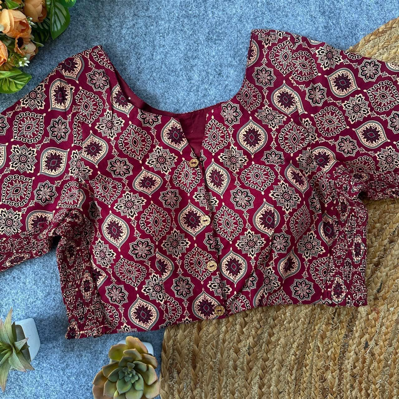 Stretchable Side Elastic Ajrakh Cotton Blouse – 50 AED