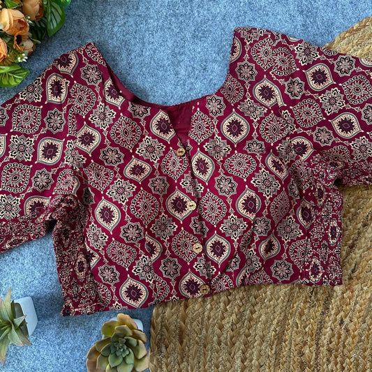 Stretchable Side Elastic Ajrakh Cotton Blouse – 50 AED