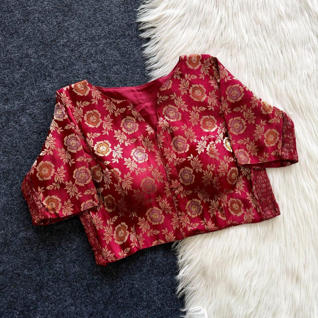 Side Elastic Stretchable Brocade Silk Cotton Blouse – 55 AED