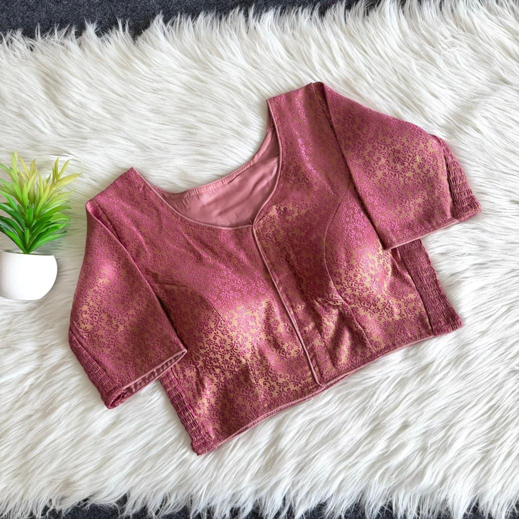 Side Elastic Stretchable Brocade Silk Cotton Blouse – 55 AED