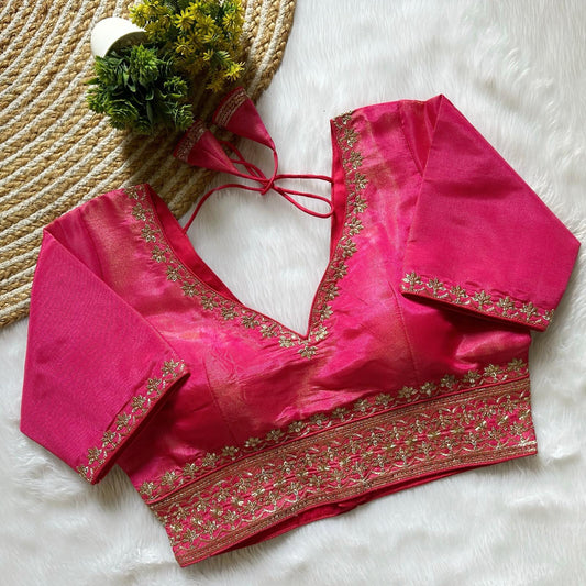 Tissue Silk Embroidered Readymade Blouse – 50 AED