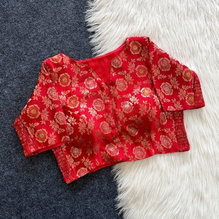 Side Elastic Stretchable Brocade Silk Cotton Blouse