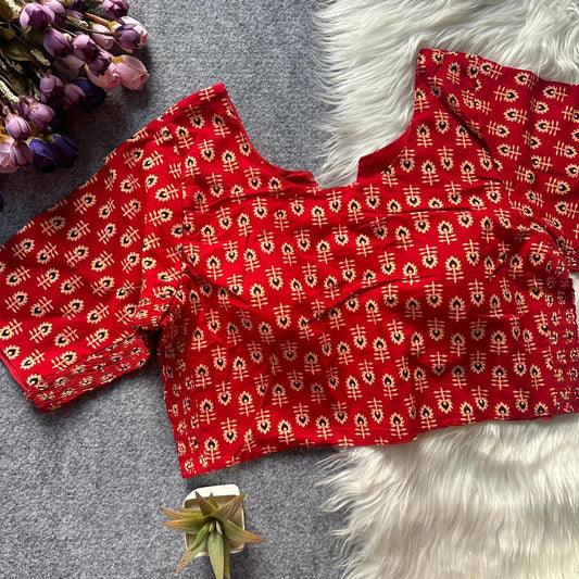 Stretchable Side Elastic Ajrakh Cotton Blouse