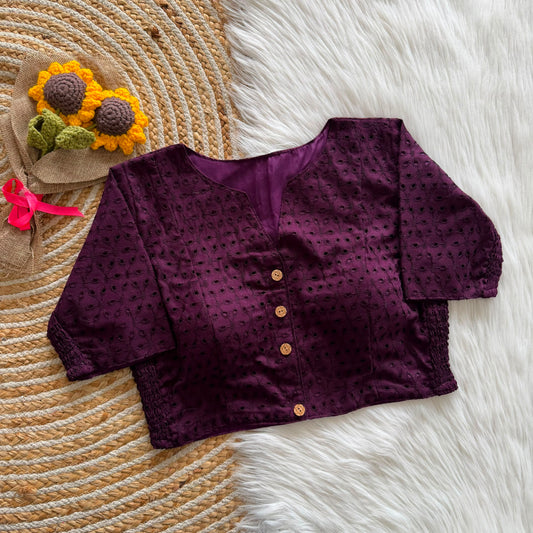 Cotton Hakoba Stretchable V-Neck Blouse