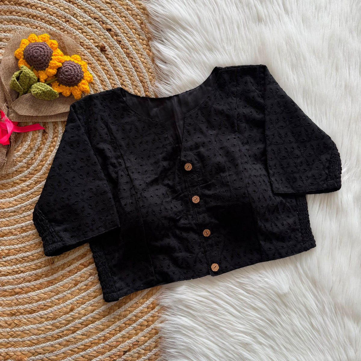 Cotton Hakoba Stretchable V-Neck Blouse