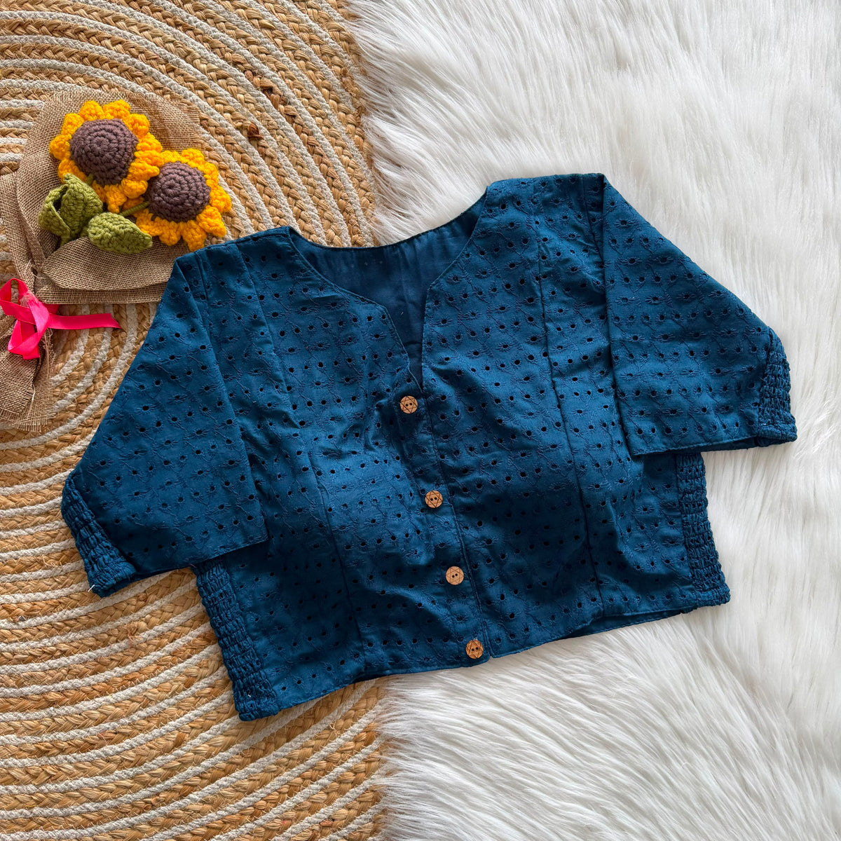 Cotton Hakoba Stretchable V-Neck Blouse