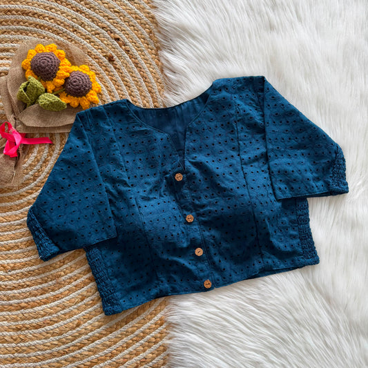 Cotton Hakoba Stretchable V-Neck Blouse