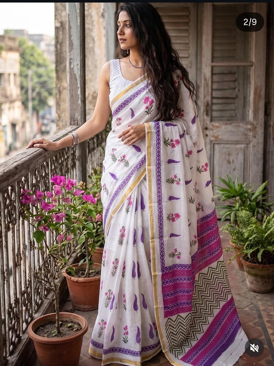 Mul Cotton Floral Printed Saree
