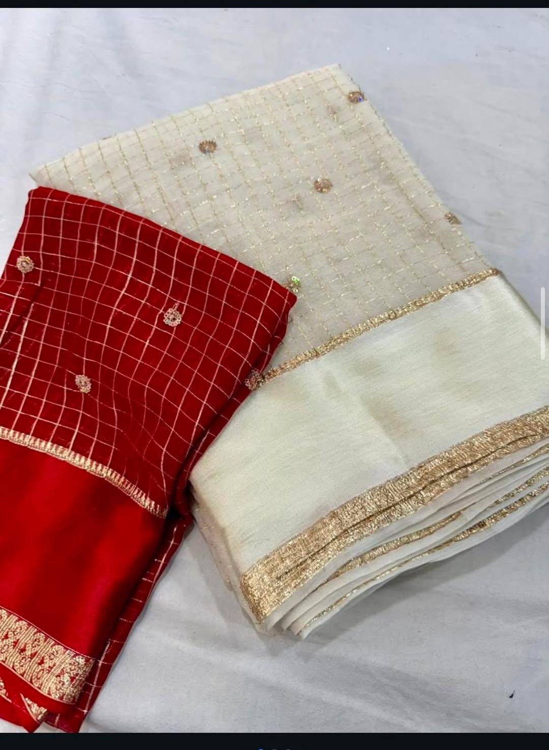 Georgette Viscose Weaving Saree with Checked Zari Weaving & Sequin Butta