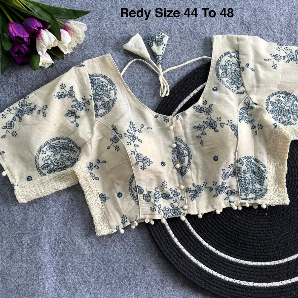 Plus Size Khadi Cotton Readymade Embroidered Blouse