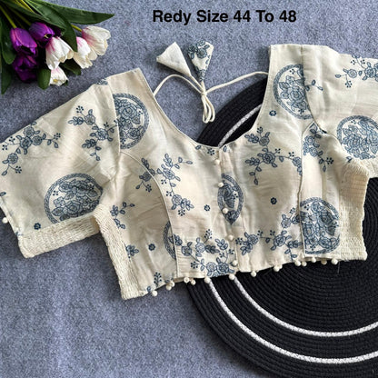 Plus Size Khadi Cotton Readymade Embroidered Blouse