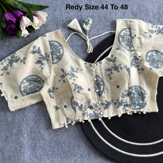 Plus Size Khadi Cotton Readymade Embroidered Blouse
